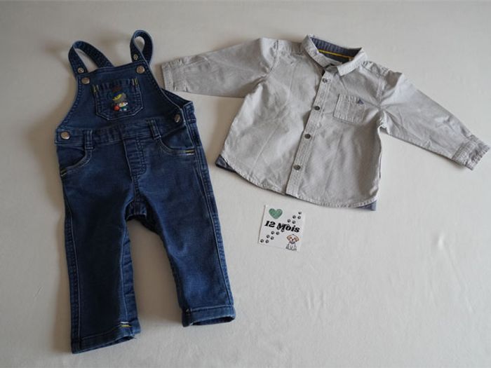 Lot n°2 : 8 Vêtements Garçon 12 mois : 3 Pantalons + 1 salopette + 4 Hauts - photo numéro 4