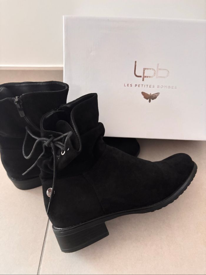 Botines noir LPB en suedine avec lacet cheville pointure 38 - photo numéro 6