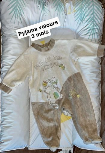 Pyjama velours chat marron crème 3 mois King bear