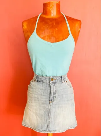 Joli top dos nu turquoise vintage