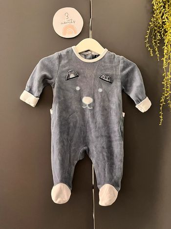 Pyjama mixte bleu velours ourson avec oreilles
