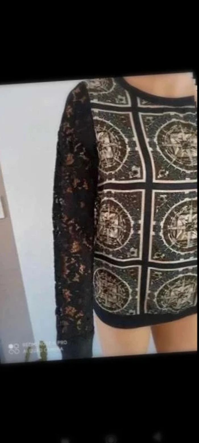 Haut manches longues noir style dentelle taille s - photo numéro 4