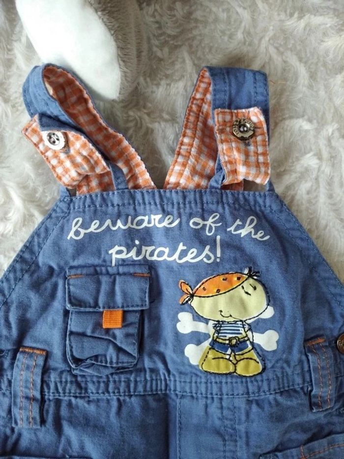 Ensemble (tee shirt+salopette+short) Garçon 6 mois dauphin pieuvre "ocean friends" 100% coton - photo numéro 4