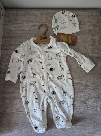 Pyjama + bonnet naissance coton bio