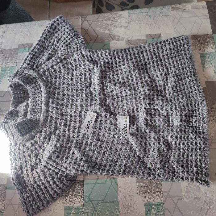 Robe pull manches courtes gris violet 3ans fille