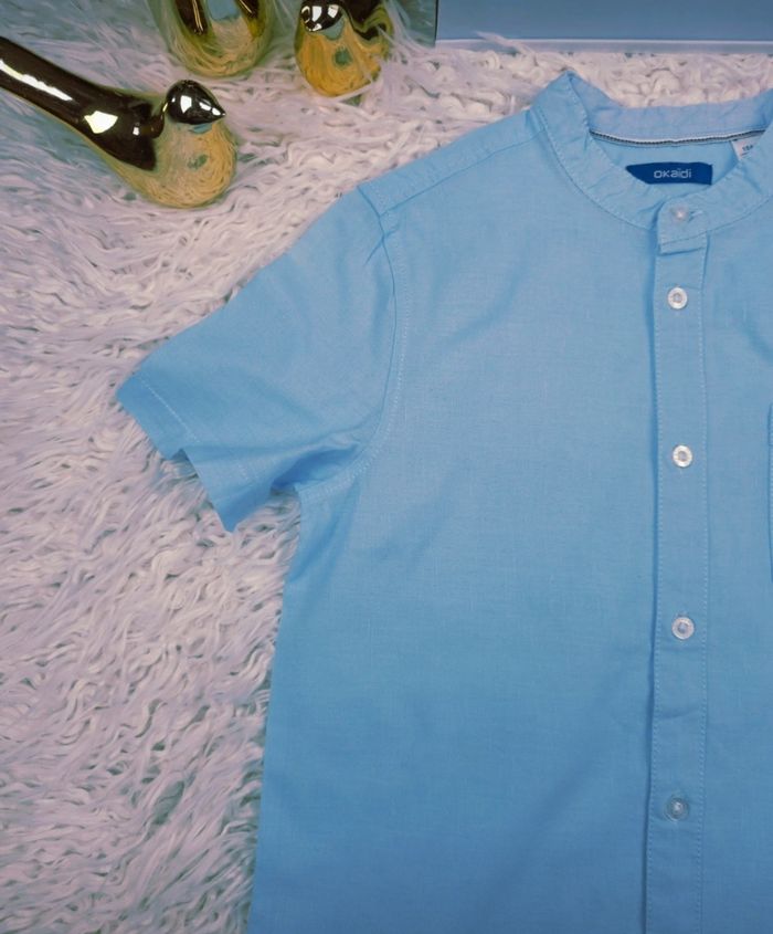 Chemise manches courtes col mao bleu Garçon taille 10 ans marque Okaidi 🎸 - photo numéro 6