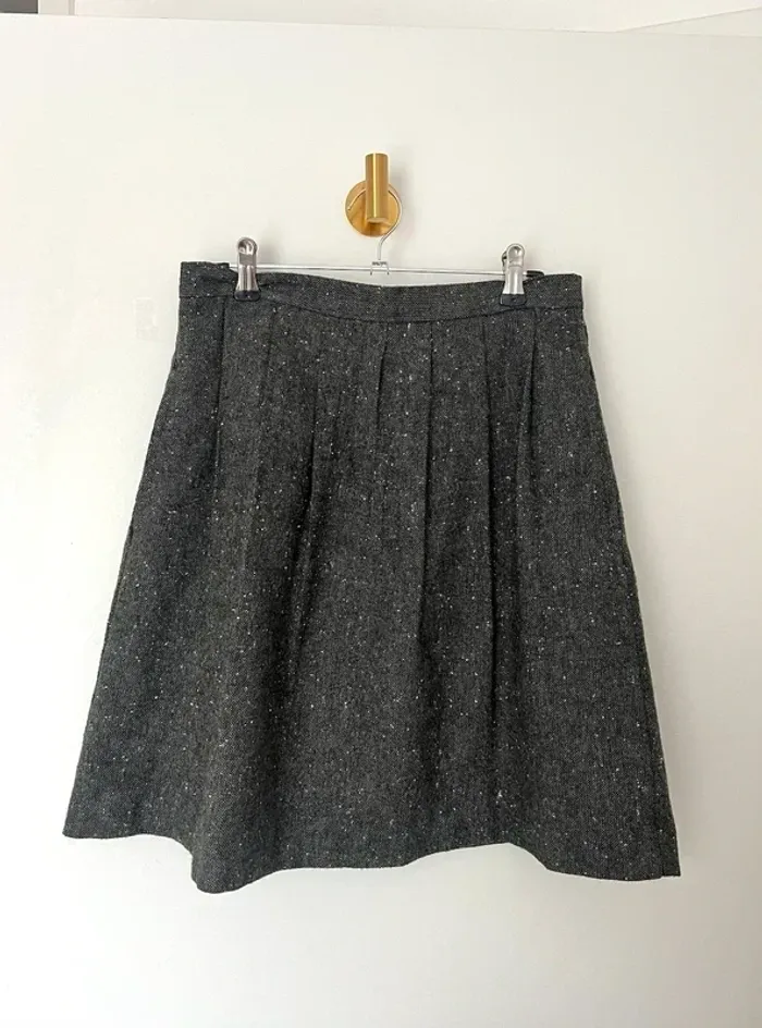 Jupe taille haute avec laine grise kaki doublée Monoprix