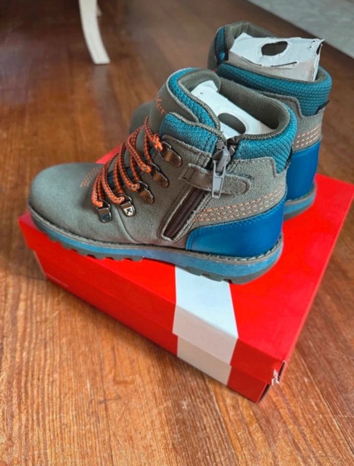 NEUF Chaussures hautes de sport marche randonnée Kickers Kicknature kaki orange 32 - photo numéro 6