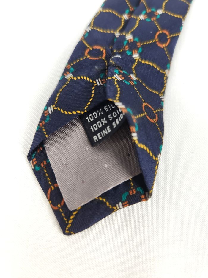 Cravate Francesco Borgia en Soie Motif géométrique Bleu marine - photo numéro 6