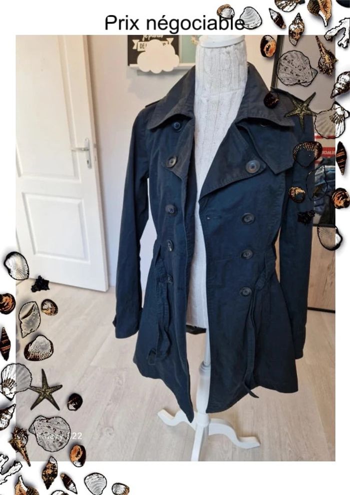🌈 Veste / Trench femme noir "Villa Clothes" Taille M, Très bon état 🌈 - photo numéro 2