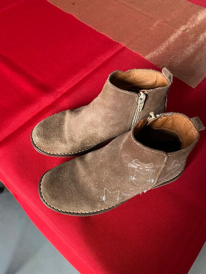 Bottines dessus cuir motif chatons - photo numéro 2