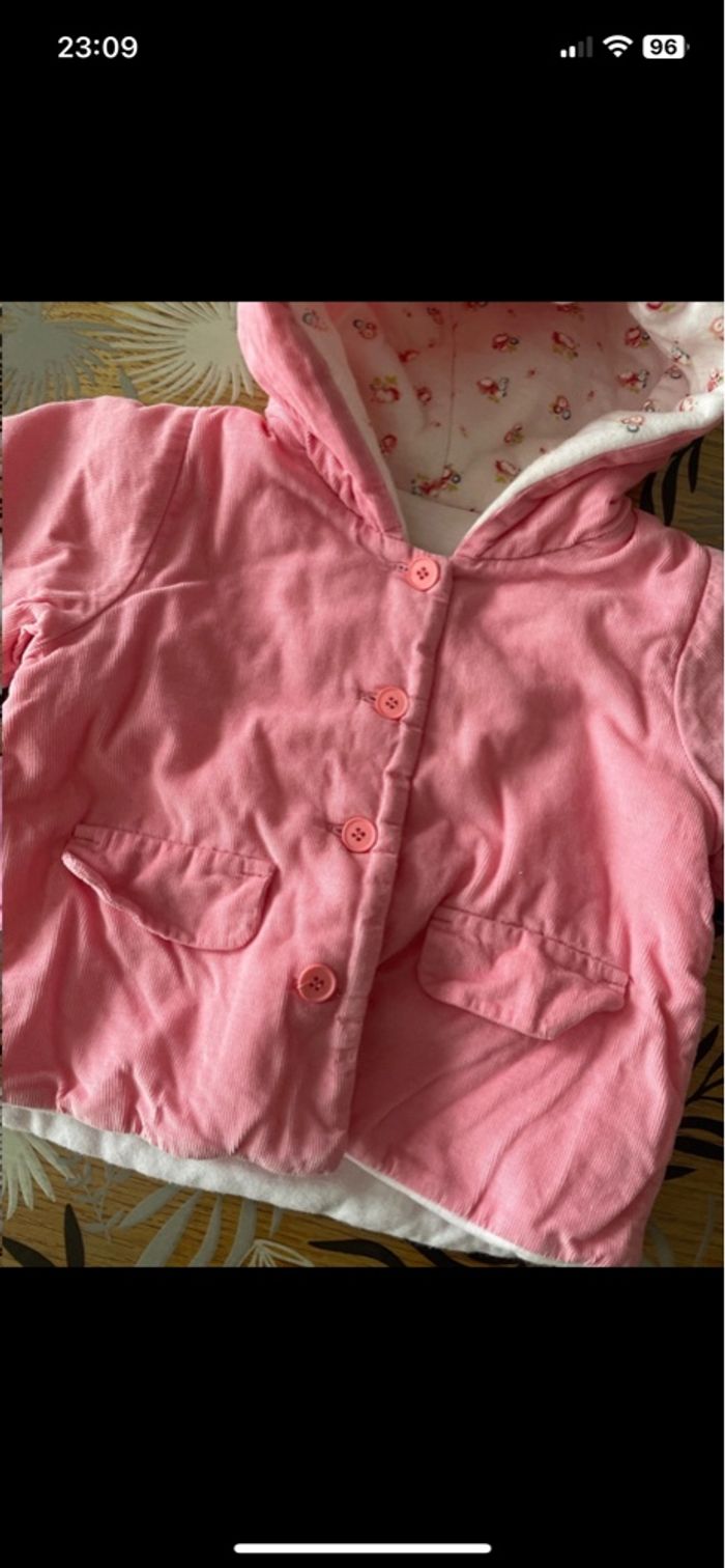 Manteau mi-saison velours côtelés rose petit bateau bb 3 mois - photo numéro 3