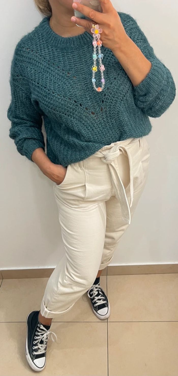Pull Doux Maille Ajourée Taille L - photo numéro 3