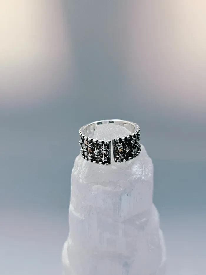 Bague acier inoxydable ajustable étoiles en relief - photo numéro 4