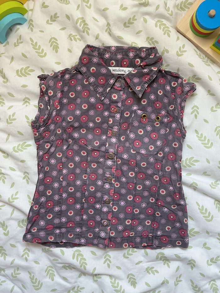 chemise sans manches violet motifs rose kiss melody 26 mois - photo numéro 3