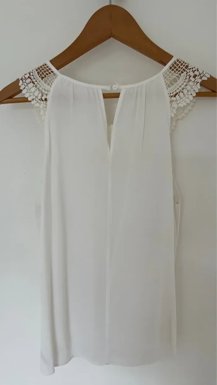 Chemisier Top blouse blanc crème manches courtes - photo numéro 3