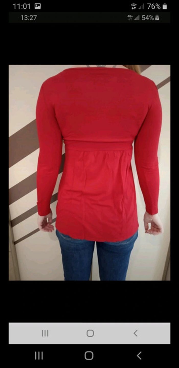 Tee-shirt blouse chemise chemisier haut manches longues femme rouge vif taille 38 - photo numéro 4