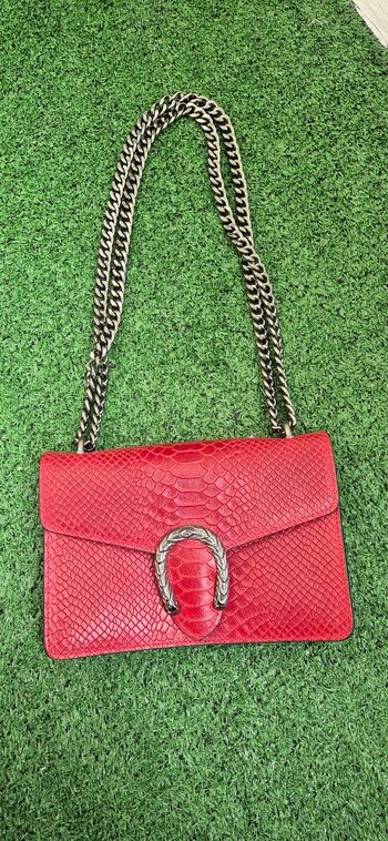 Sac bandoulière rouge effet python - cuir véritable, made in Italy
