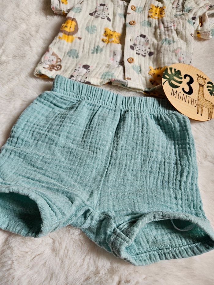 Ensemble chemise + short gaze de coton 3 mois - photo numéro 3