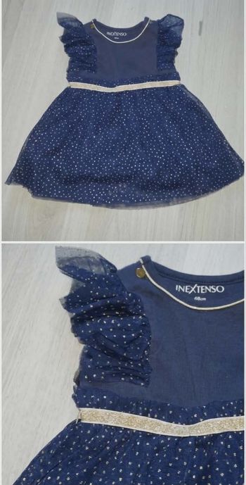 Robe bleu marine avec tulle pailleté et ceinture dorée In Extenso - 6 mois (68 cm)