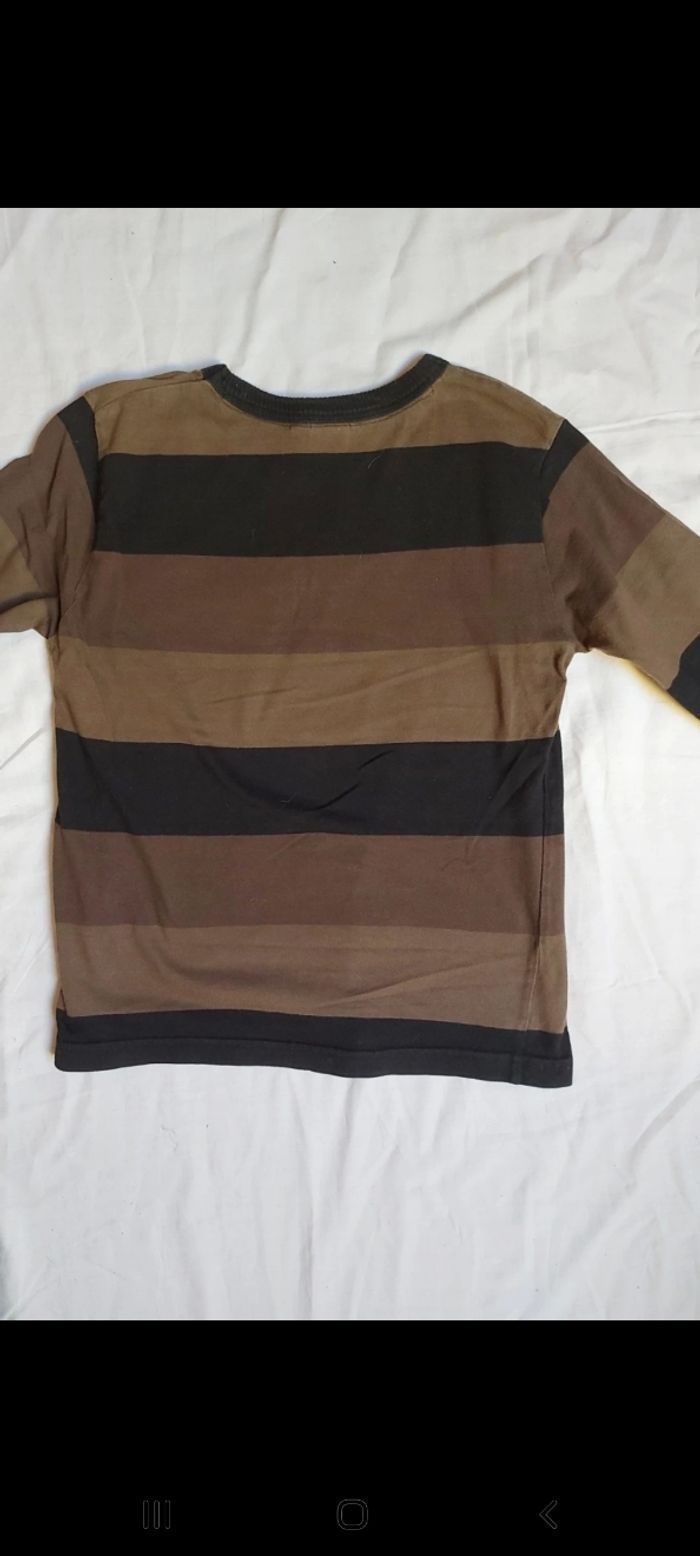 T-shirt manches longues rayé marron /kaki/noir garçon 8 ans - photo numéro 4
