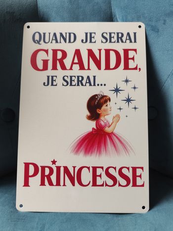 Plaque métal Quand je serai grande je serai princesse neuve 20x30cm