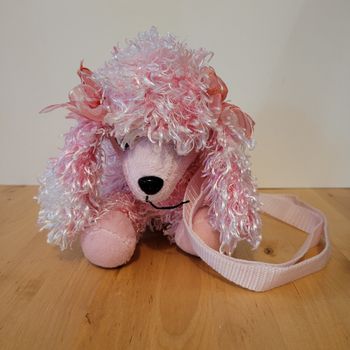 Peluche sac à main petit chien rose 