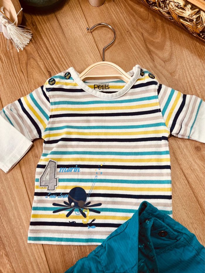 Taille 1 mois ensemble 2 pièces garçon orchestra bleu turquoise * rayures * 💙 - photo numéro 3