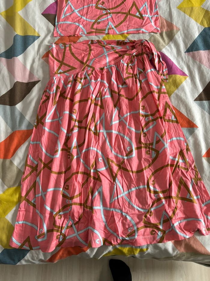 Ensemble débardeur + jupe longue vintage rose motifs poissons - photo numéro 2