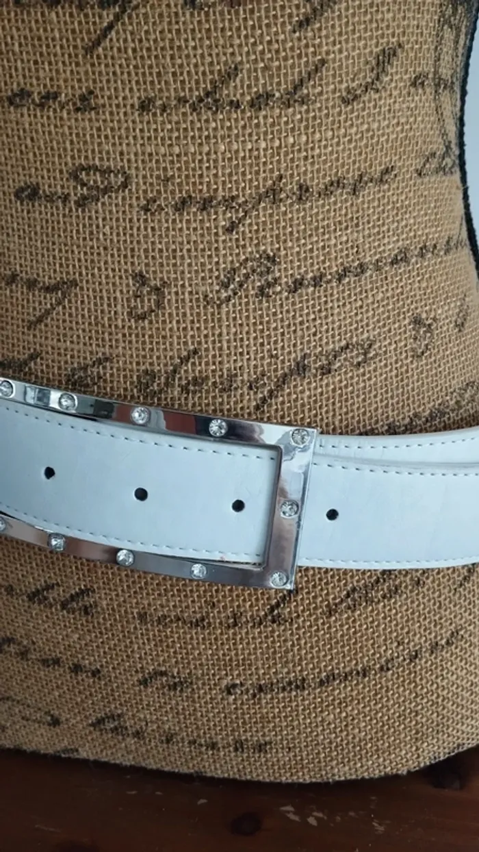 Ceinture blanche boucle rectangle strass 90 cm - photo numéro 9