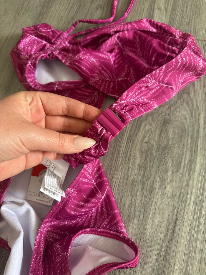 Maillot de bain deux pièces rose violine et blanc tropical T38/40 M/L - photo numéro 5