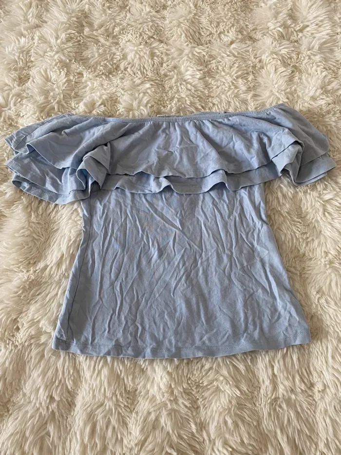 Haut bleu pastel épaules dénudées Tally Weijl taille XS - photo numéro 3