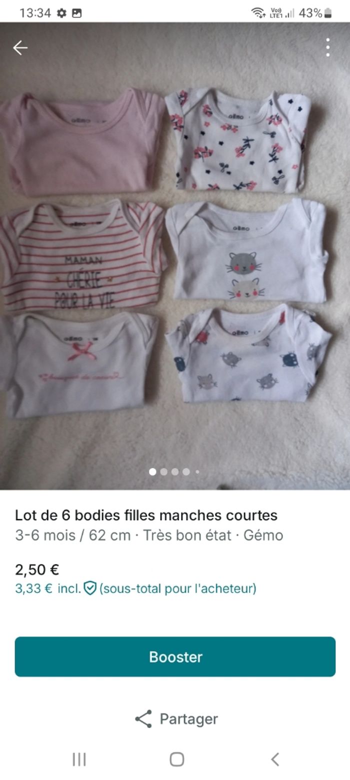 Lot de bodies fille manches courtes