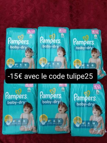 Lot de six paquets couches Pampers baby-dry T4 taille 4