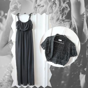 Lot de vêtements de soirée, robe longue+ boléro argenté