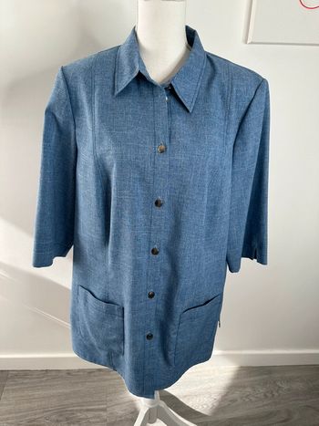 Blouse bleue mouchetée Atelier Création Vintage T48 4XL