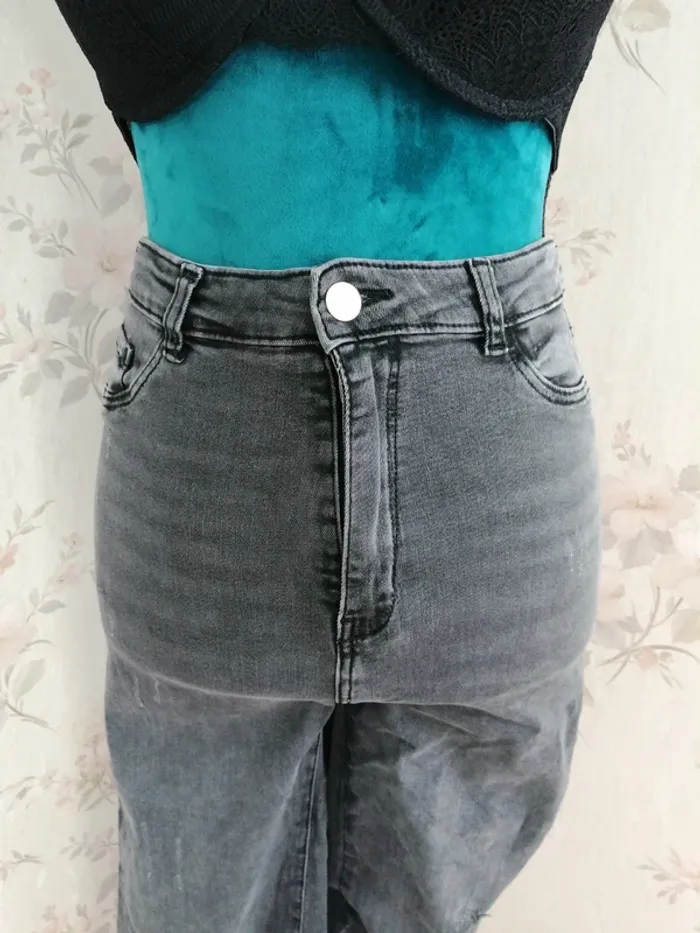 Jeans gris foncé high waist skinny avec détails déchirés aux chevilles / tally weijl / (40) - photo numéro 3