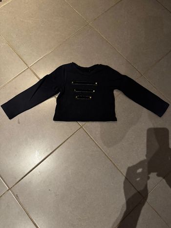 Pull / Sweat court avec 3 bandes & 6 boutons - Ikks - Cœurs / Mermaids - Bleu marine, doré - 6 ans