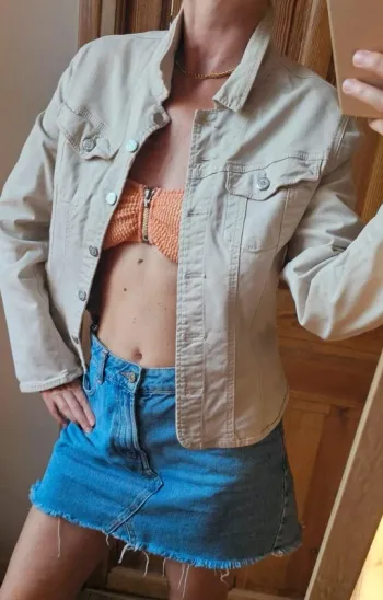 Blouson vintage en jeans beige