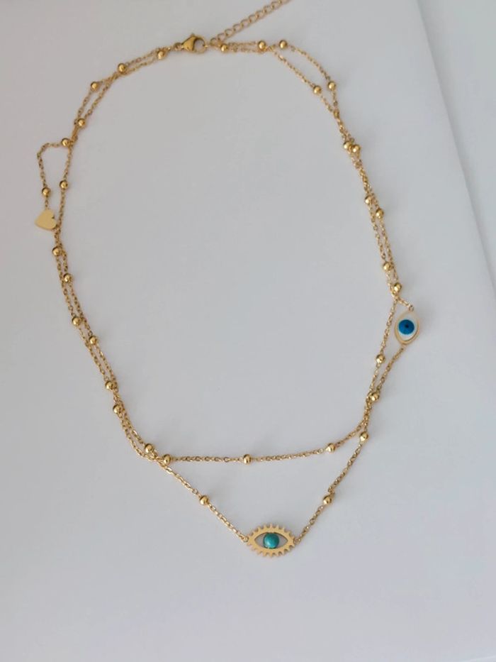 Collier en acier inoxydable - œil bleu - bohème tendance 🧿 - photo numéro 2