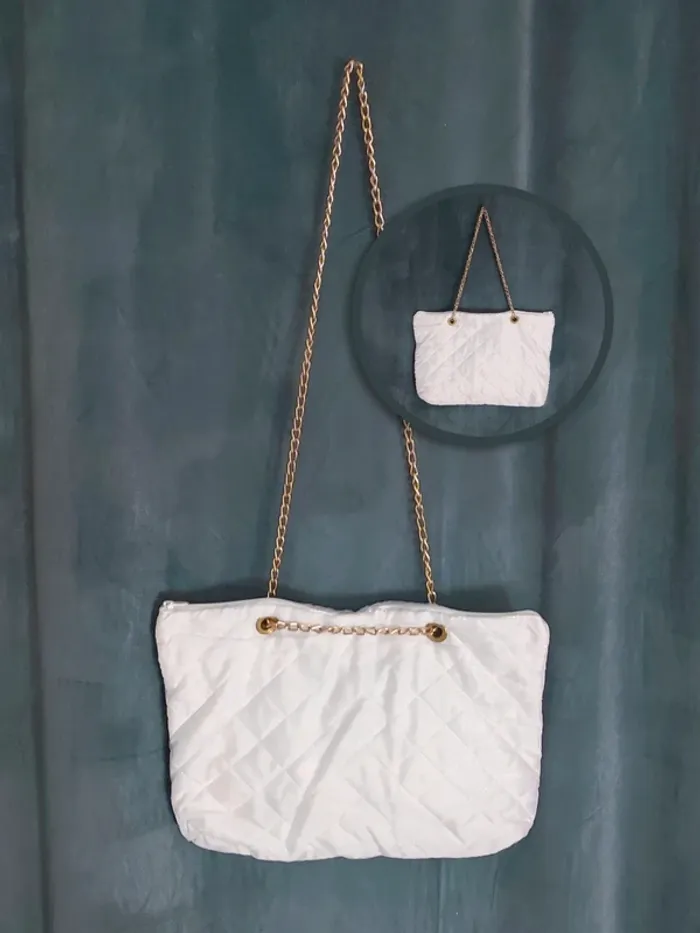 Sac épaule / bandoulière matelassé blanc imperméable chaîne doré 80-90 chic - 40×27cm