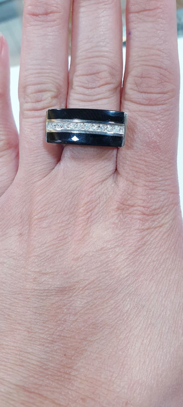 Neuve : superbe bague argent 925 onyx et zyrconium - photo numéro 2