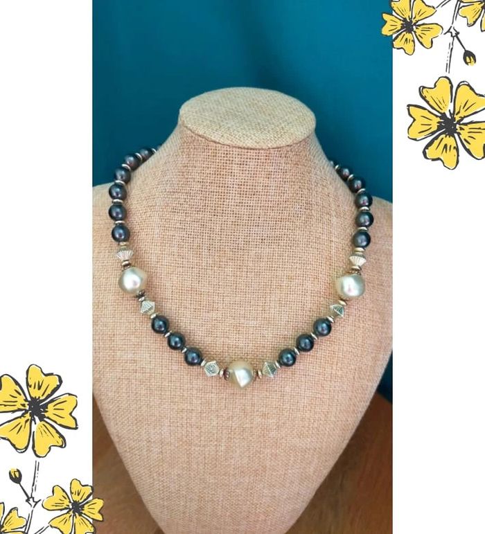 Collier vintage perles noires et nacrées – Élégance contrastée - photo numéro 2