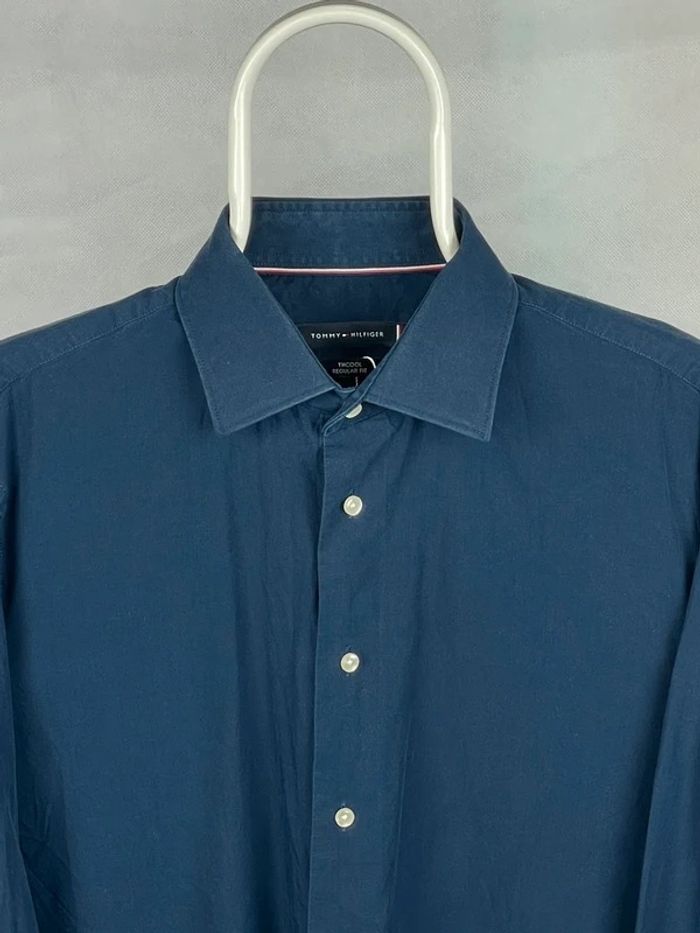 Chemise Tommy Hilfiger Blue Navy Logo Bordee Thcool 39 - photo numéro 2