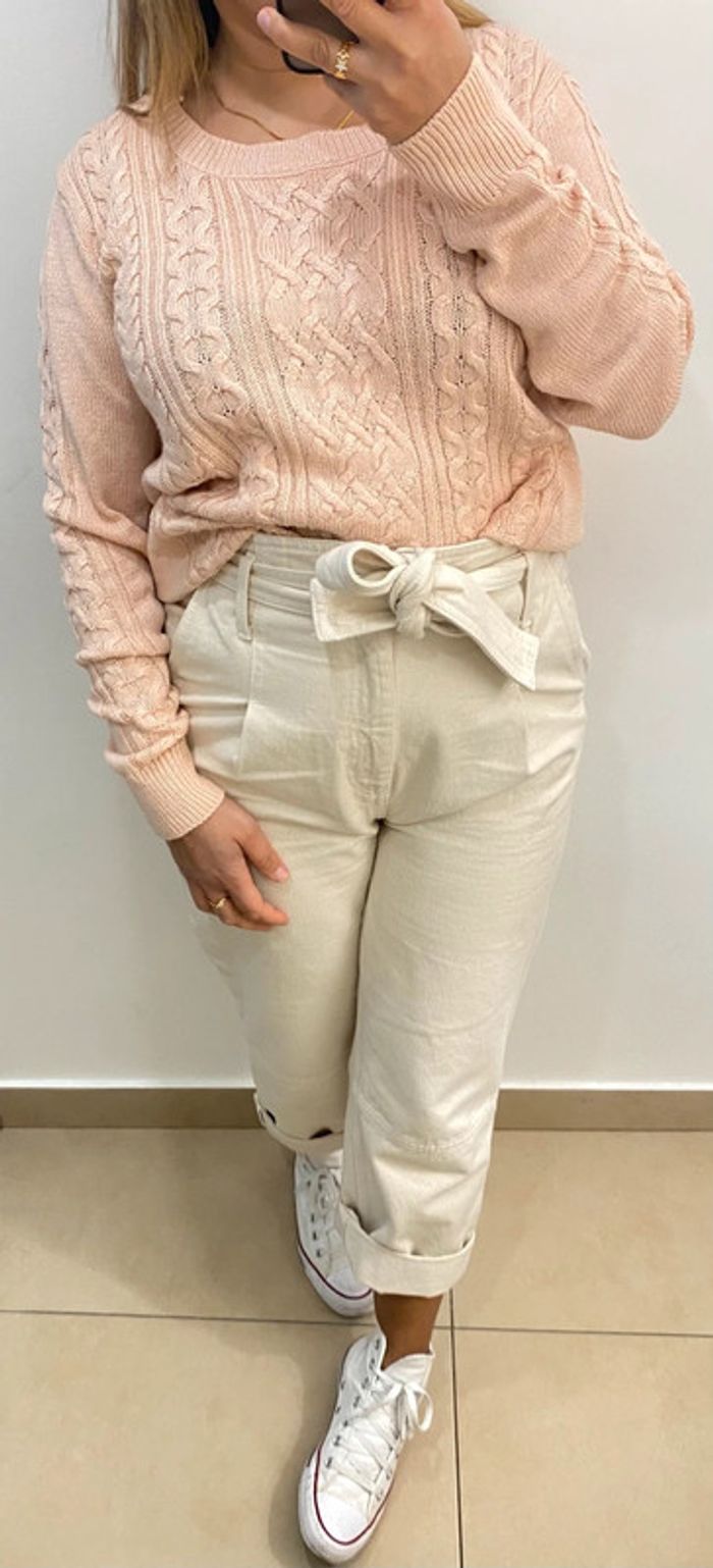 Superbe Pull Torsadé Maille Fine Taille L - photo numéro 3