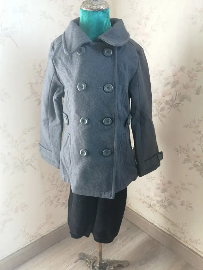 Manteau caban gris avec col et fermeture bouton / kiabi / (8ans) - photo numéro 2
