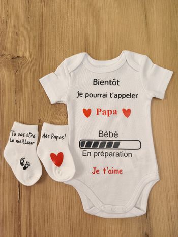 🌟 Ensemble annonce grossesse – Body + Chaussettes – Message Papa 🌟