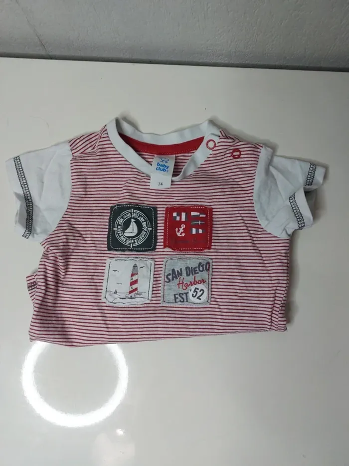 Tee-shirt rayé rouge et blanc imprimé "Baby club" - photo numéro 3