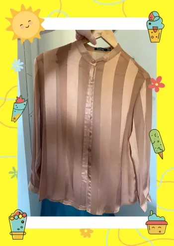 Chemise satinée sans col rayures rose S boohoo