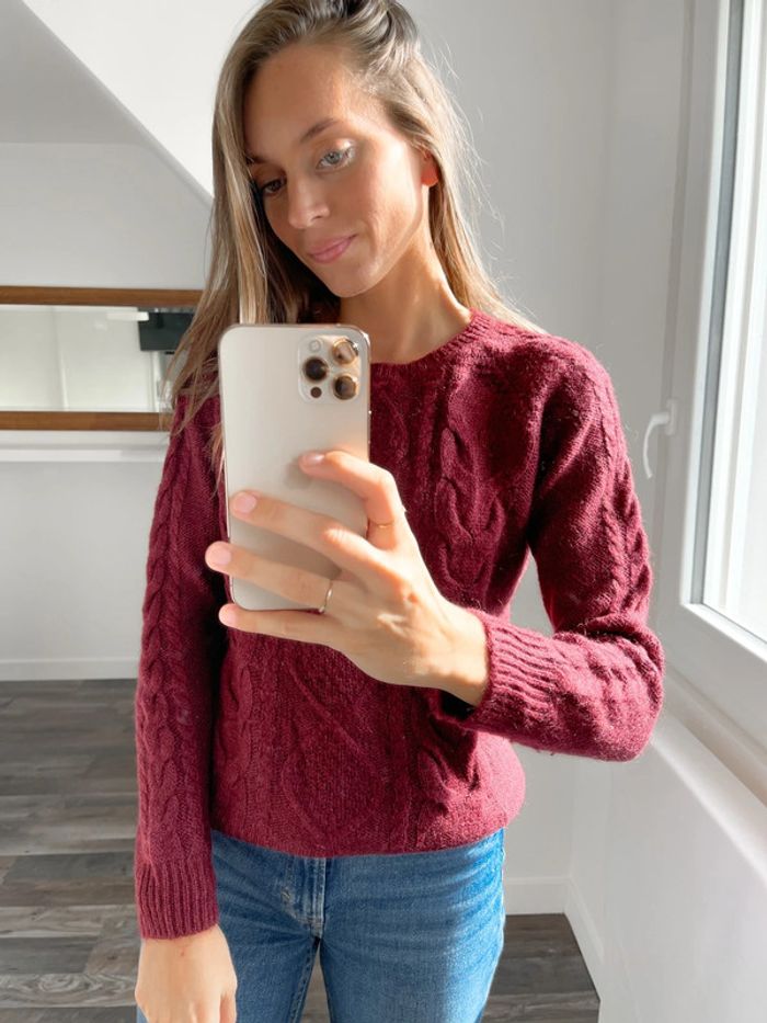 Pull H&M bordeaux maille torsadée - photo numéro 3